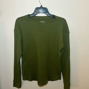 Green waffle long sleeve T-shirt